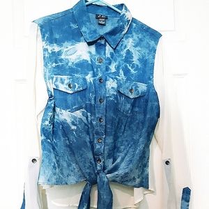 Butten down tie in front shirt